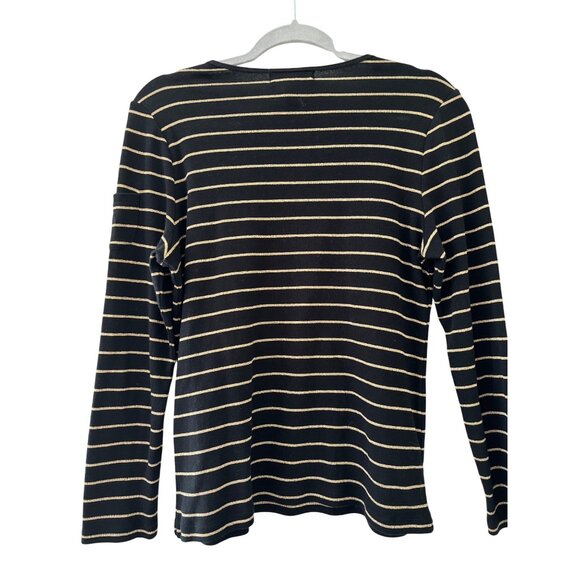 Lauren Ralph Lauren Black Metallic Gold Striped Long Sleeve Shirt PL  Women - Picture 2 of 9